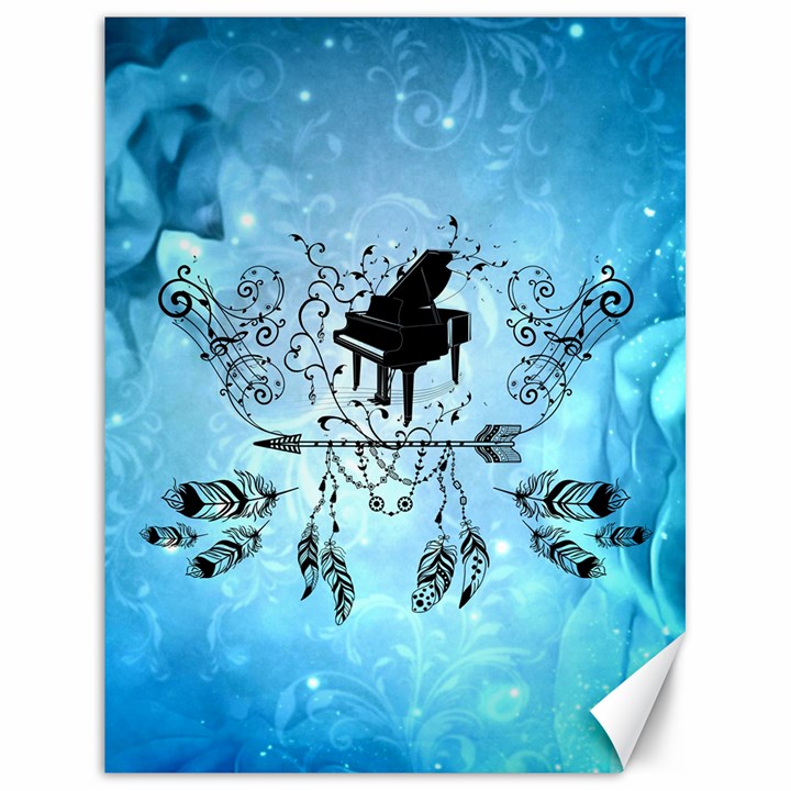 Piano With Feathers, Clef And Key Notes Canvas 18  x 24 