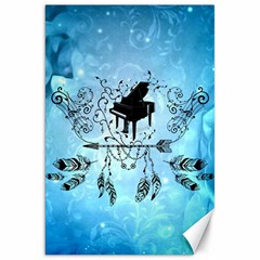 Piano With Feathers, Clef And Key Notes Canvas 20  X 30  by FantasyWorld7