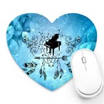 Piano With Feathers, Clef And Key Notes Heart Mousepads