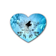 Piano With Feathers, Clef And Key Notes Heart Coaster (4 Pack)  by FantasyWorld7