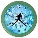 Piano With Feathers, Clef And Key Notes Color Wall Clock