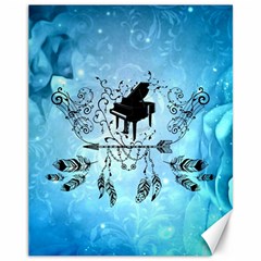 Piano With Feathers, Clef And Key Notes Canvas 11  X 14  by FantasyWorld7