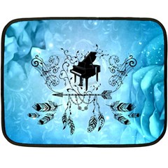 Piano With Feathers, Clef And Key Notes Fleece Blanket (mini) by FantasyWorld7