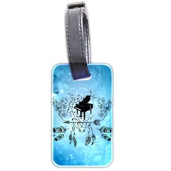 Piano With Feathers, Clef And Key Notes Luggage Tag (two Sides) by FantasyWorld7