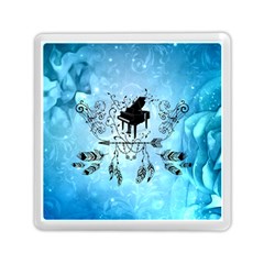 Piano With Feathers, Clef And Key Notes Memory Card Reader (square) by FantasyWorld7