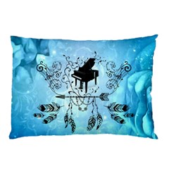 Piano With Feathers, Clef And Key Notes Pillow Case (two Sides) by FantasyWorld7