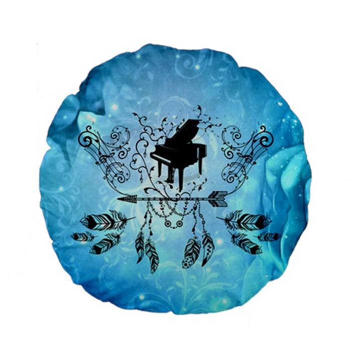 Piano With Feathers, Clef And Key Notes Standard 15  Premium Round Cushions