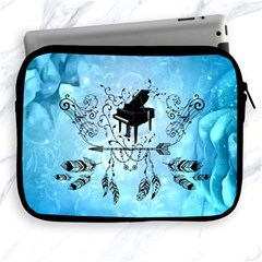 Piano With Feathers, Clef And Key Notes Apple Ipad 2/3/4 Zipper Cases by FantasyWorld7