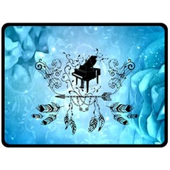 Piano With Feathers, Clef And Key Notes Double Sided Fleece Blanket (large)  by FantasyWorld7