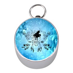 Piano With Feathers, Clef And Key Notes Mini Silver Compasses by FantasyWorld7