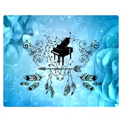 Piano With Feathers, Clef And Key Notes Double Sided Flano Blanket (medium) 