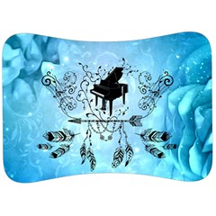 Piano With Feathers, Clef And Key Notes Velour Seat Head Rest Cushion by FantasyWorld7