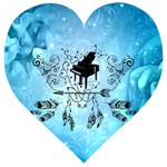 Piano With Feathers, Clef And Key Notes Wooden Puzzle Heart