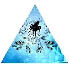 Piano With Feathers, Clef And Key Notes Wooden Puzzle Triangle by FantasyWorld7