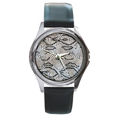 Snake Leather Round Metal Watch by skindeep