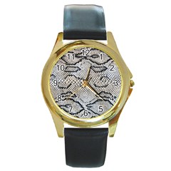 Snake Leather Round Gold Metal Watch by skindeep