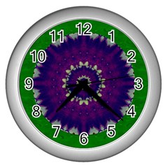 Mandala In Leaves,on Beautiful Leaves In Bohemian Style Wall Clock (silver) by pepitasart