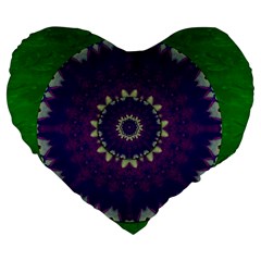 Mandala In Leaves,on Beautiful Leaves In Bohemian Style Large 19  Premium Heart Shape Cushions by pepitasart