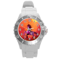 Wonderful Fantasy Horse In A Autumn Landscape Round Plastic Sport Watch (l) by FantasyWorld7