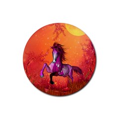 Wonderful Fantasy Horse In A Autumn Landscape Rubber Coaster (round)  by FantasyWorld7