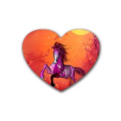 Wonderful Fantasy Horse In A Autumn Landscape Rubber Coaster (heart)  by FantasyWorld7