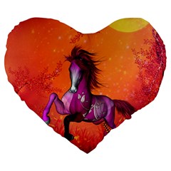 Wonderful Fantasy Horse In A Autumn Landscape Large 19  Premium Heart Shape Cushions by FantasyWorld7