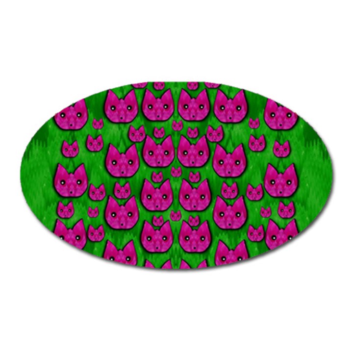 Sweet Flower Cats  In Nature Style Oval Magnet