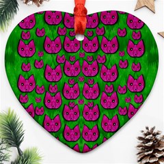 Sweet Flower Cats  In Nature Style Heart Ornament (two Sides) by pepitasart