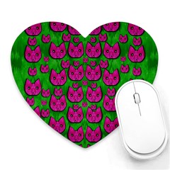 Sweet Flower Cats  In Nature Style Heart Mousepads by pepitasart