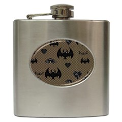 Cute Bat With Hearts Hip Flask (6 Oz) by FantasyWorld7