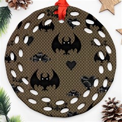 Cute Bat With Hearts Ornament (round Filigree) by FantasyWorld7