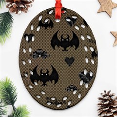 Cute Bat With Hearts Ornament (oval Filigree) by FantasyWorld7