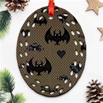 Cute Bat With Hearts Oval Filigree Ornament (Two Sides) Front