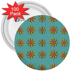 Fantasy Fauna Floral In Sweet Green 3  Buttons (100 pack) 