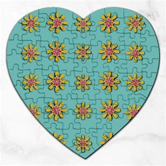 Fantasy Fauna Floral In Sweet Green Jigsaw Puzzle (Heart)