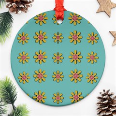 Fantasy Fauna Floral In Sweet Green Round Ornament (Two Sides)