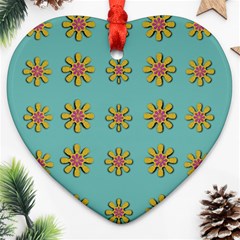 Fantasy Fauna Floral In Sweet Green Heart Ornament (Two Sides)