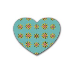 Fantasy Fauna Floral In Sweet Green Heart Coaster (4 Pack)  by pepitasart