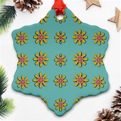 Fantasy Fauna Floral In Sweet Green Snowflake Ornament (Two Sides)