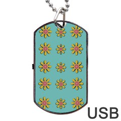 Fantasy Fauna Floral In Sweet Green Dog Tag USB Flash (One Side)