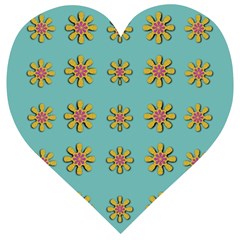 Fantasy Fauna Floral In Sweet Green Wooden Puzzle Heart