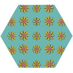 Fantasy Fauna Floral In Sweet Green Wooden Puzzle Hexagon