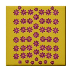 Fantasy Fauna Floral In Sweet Yellow Tile Coaster by pepitasart