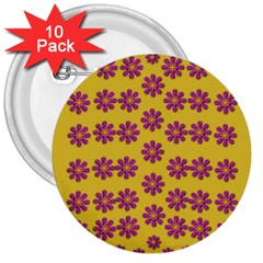 Fantasy Fauna Floral In Sweet Yellow 3  Buttons (10 Pack)  by pepitasart