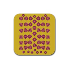 Fantasy Fauna Floral In Sweet Yellow Rubber Coaster (square)  by pepitasart