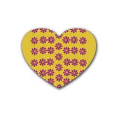 Fantasy Fauna Floral In Sweet Yellow Heart Coaster (4 Pack)  by pepitasart