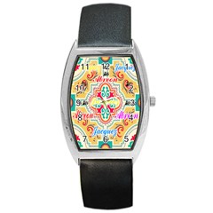 Floral Barrel Style Metal Watch