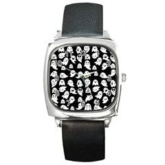 Cute Kawaii Ghost Pattern Square Metal Watch by Valentinaart