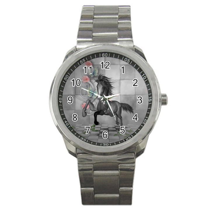 Wonderful Black And White Horse Sport Metal Watch