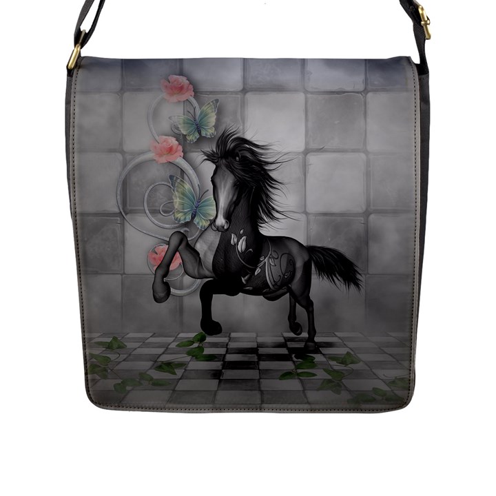 Wonderful Black And White Horse Flap Closure Messenger Bag (L)